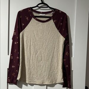 Women’s New Beige and Burgundy Floral Long Sleeve Top - multiple sizes available